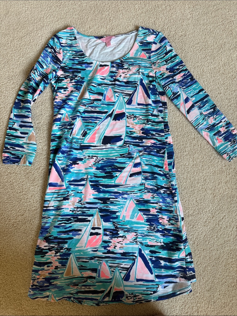 Lilly Pulitzer Womens Sailboat Long Sleeve Dress - Blue & Pink